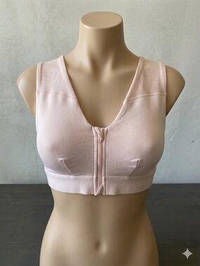Tommy Copper Front Zip Shoulder Support Bra - Pink Small